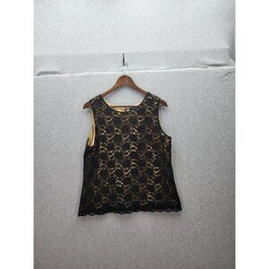 Karen Scott Womens Sleeveless Lace Overlay Top Black & Gold Size L